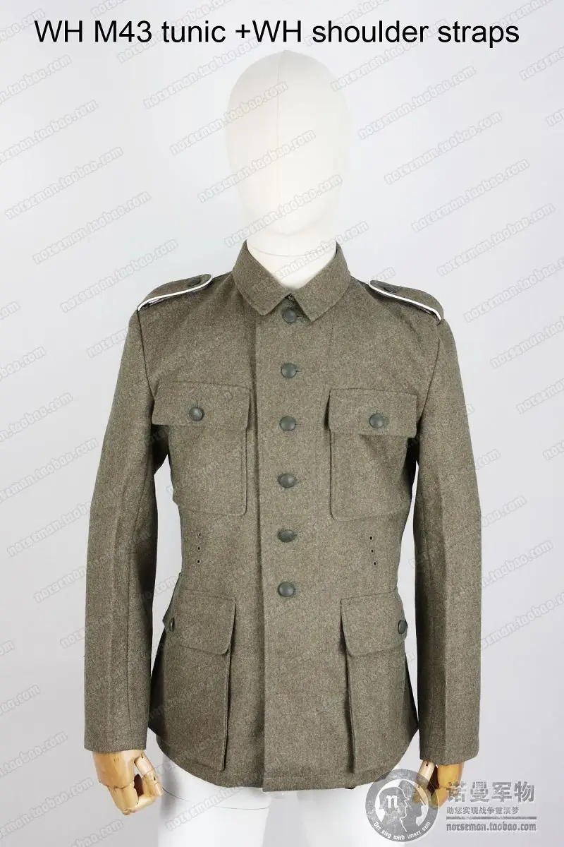 

German WH M43 Heer EM Fieldgrey Fieldgray Wool Feldbluse Field Blouse Tunic with Shoulder Straps