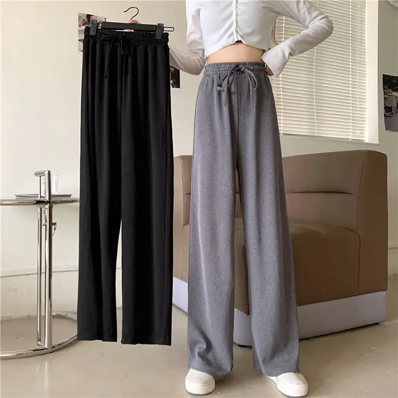 

S-2XL Women Knitted Wide Leg Pants New Thick Warm Fashion Autumn Winter Trousers Elastic High Waist Female Casual Loose Pant