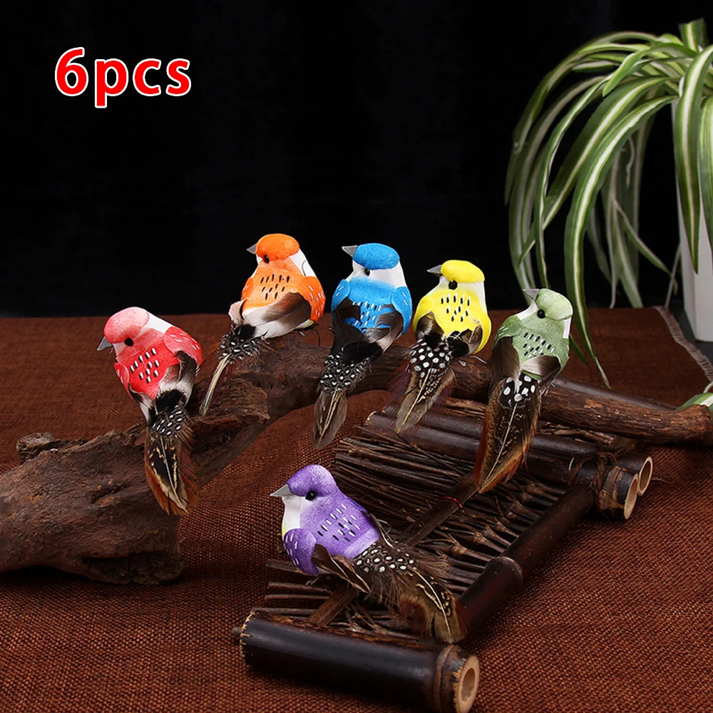

6pcs Simulation Artificial Birds Xmas Tree Decor Perched Woodland Fake Feather Birds Garden DIY Wedding Home Decoration Parts