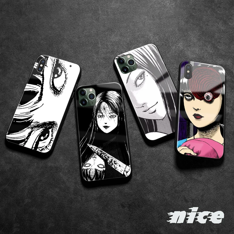 

Junji Ito Tees Horror cartoon soft silicone Tempered glass Phone case cover for iPhone SE 7 8 Plus X XR XS 11 12 13 mini Pro max