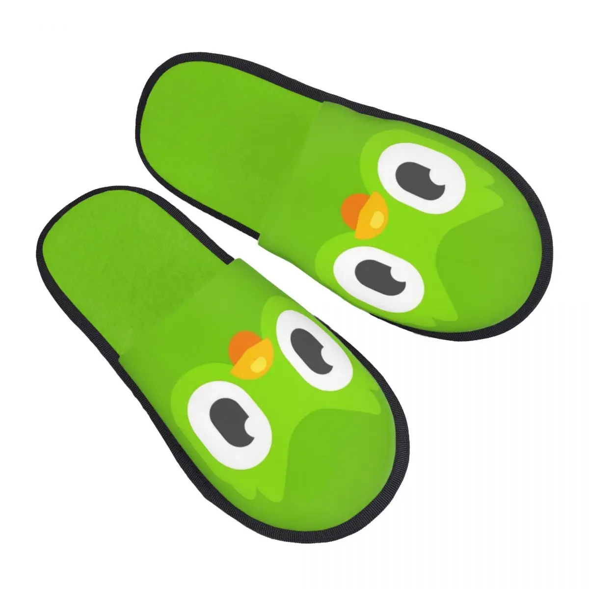 Winter Home Cotton Slippers Duolingo Face Merch Household Fur Slides Bedroom Cartoon Cozy Non-skid