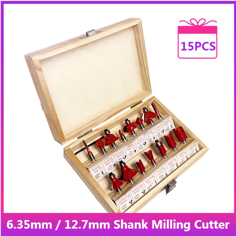 

6.35mm 12.7mm Wood Straight Milling Cutter 1/2 1/4 Inch Shank Woodworking CNC Router Tools Bits Milling Cutter 12pc 15pcs
