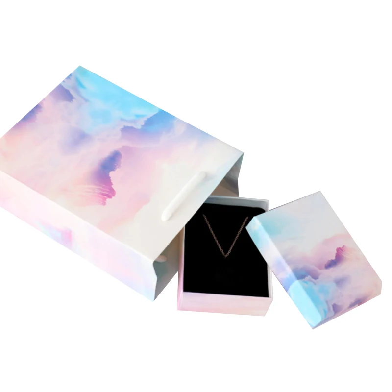 

1pc Gradient Cloud Jewelry Box DIY Handmade Gift Packaging Paper Case Small Fresh Necklace Earrings Set Jewelry Box Multi Size