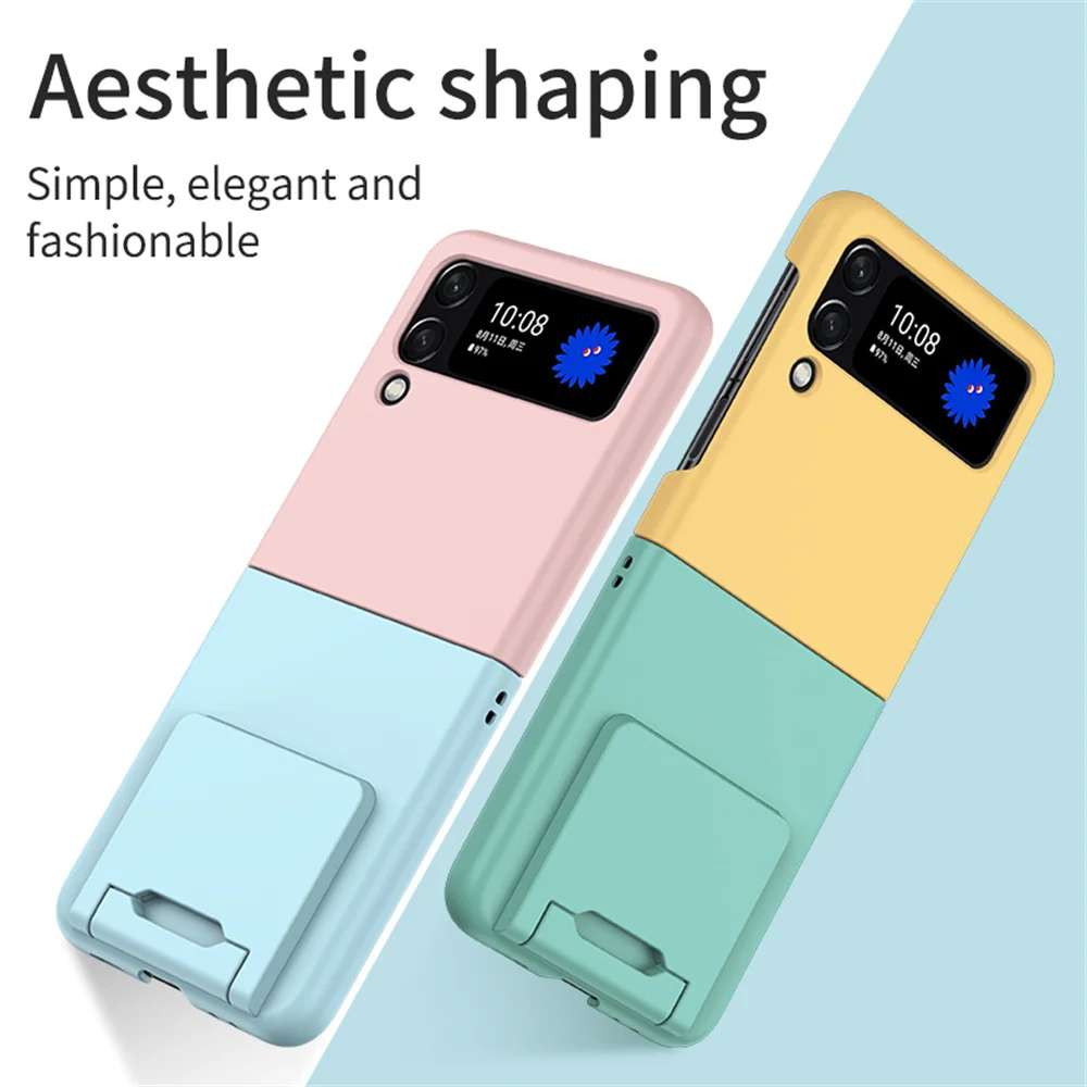 

Skin Matted 2in1 Bracket Phone Case for Samsung Z Flip 4 3 Flip4 Flip 3 Fashion Stitching Colors Fold Cover for Galaxy Z Flip3 4