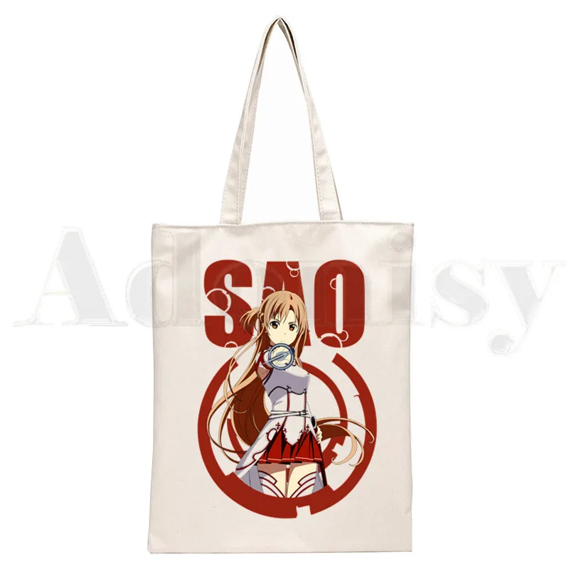 Anime Sword Art Online SAO Kirito Yuuki Asuna Handbags Cloth Canvas Tote Bag Women Eco Reusable Shoulder Shopper Bags Bolsas