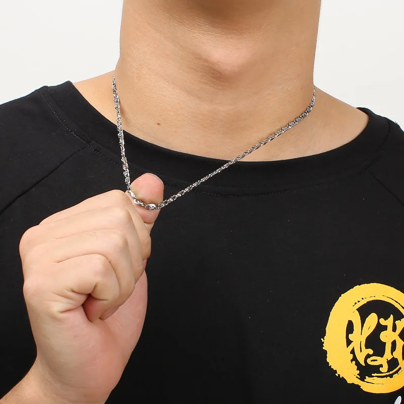 

DIY Long Collar Beads Rice Link Chain Necklaces For Men Silver Color Stainless Steel Choker Fashion Male Jewelry Gift Hip Hop