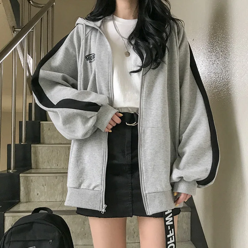 Female Streetwear Hooded Coats Pocket Loose Zip Up Harajuku Hoodies Jacket Female Zipper Cloth Women Casual Oversized Sweatshirt