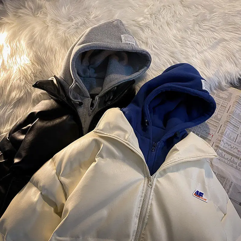 New Faux Leather Jacket Winter Coat for Women Parkas Men's Jacket PU Leather Hooded Cotton Padded Jacket Oversized Coats