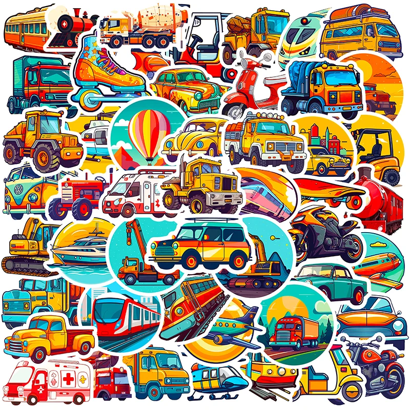 

10/30/50PCS Cartoon Transport PVC Sticker Aesthetic Decoration Scrapbooking Children's Korean Stationery School Supplies