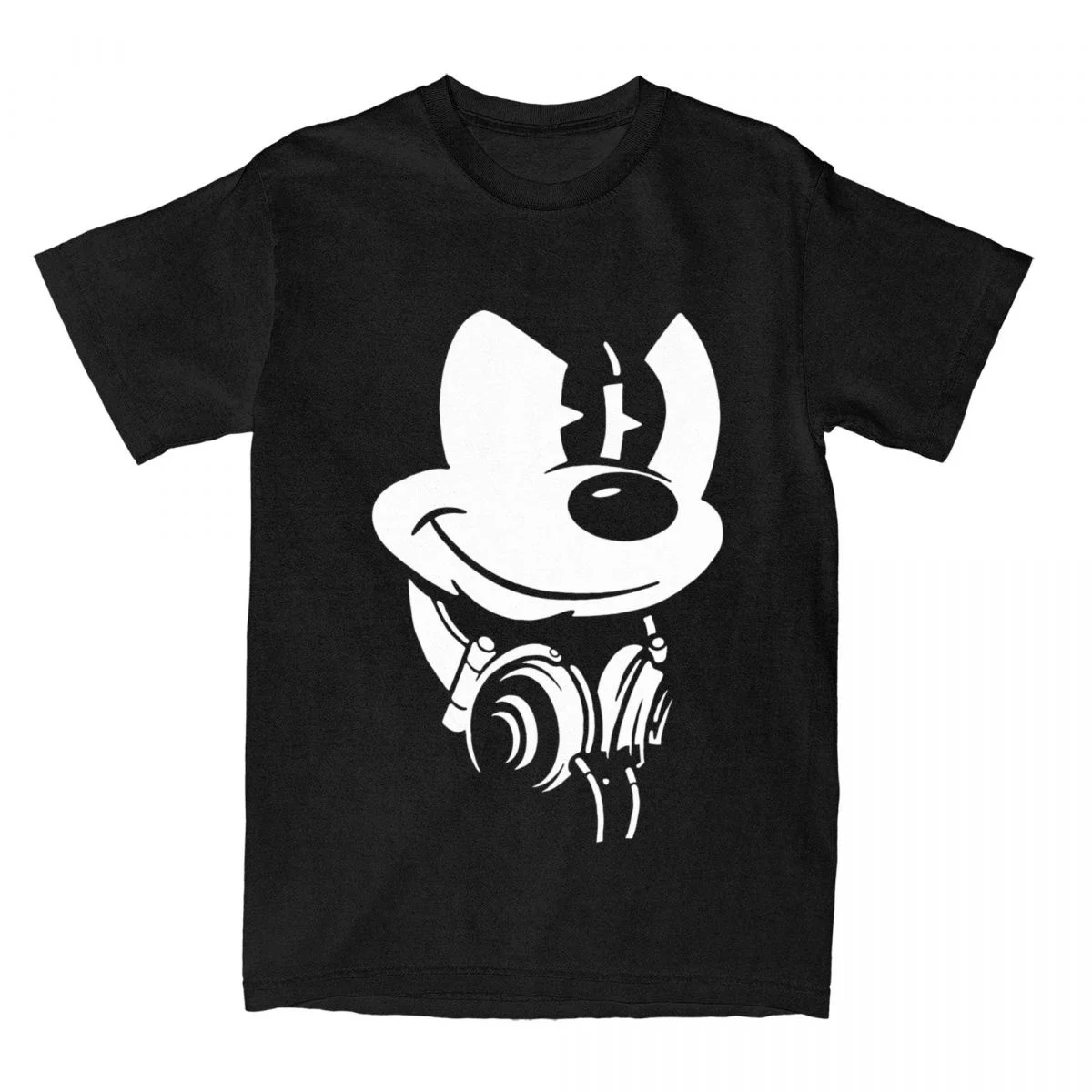 

Disney Men T-Shirt Mickey Mouse Headphones Amazing Pure Cotton Tee Shirt Short Sleeve Cartoon T Shirt Round Neck Clothing Unique