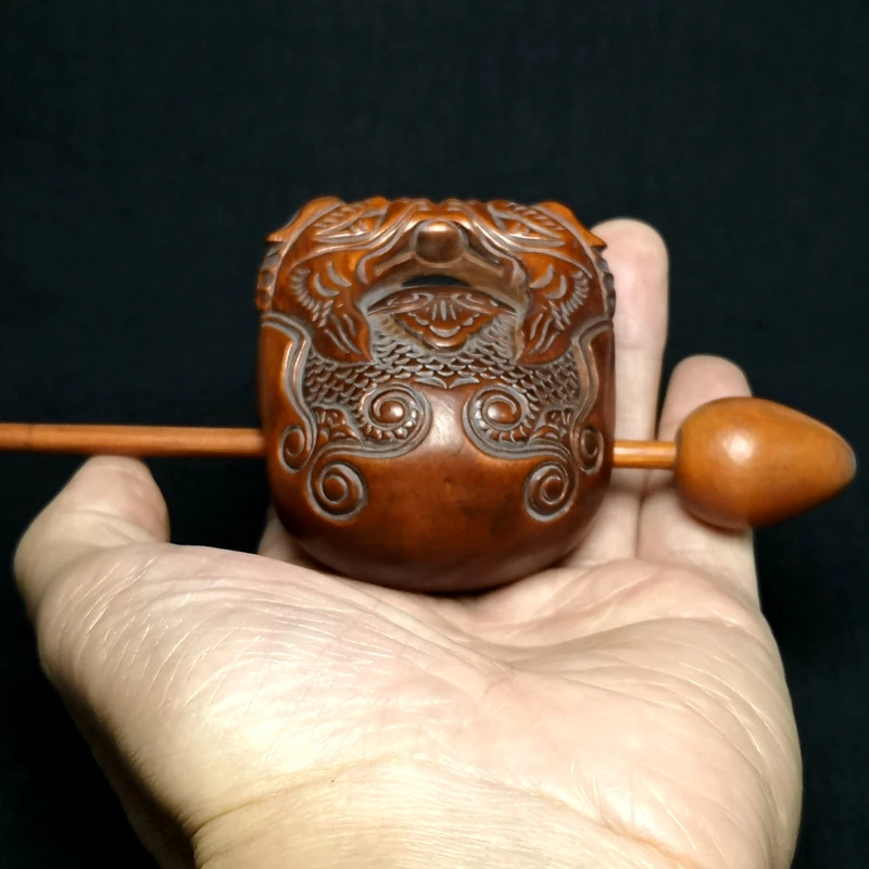 YIZHU CULTUER ART Размер 2 6 дюйма Старая китайская самшит Ручная резная статуя Дракона