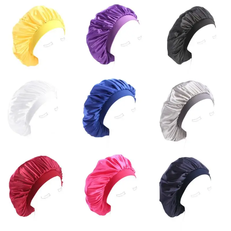 

Женская шапка из искусственной кожи, широкая эластичная лента, однотонная шапка для ночного сна, плиссированная