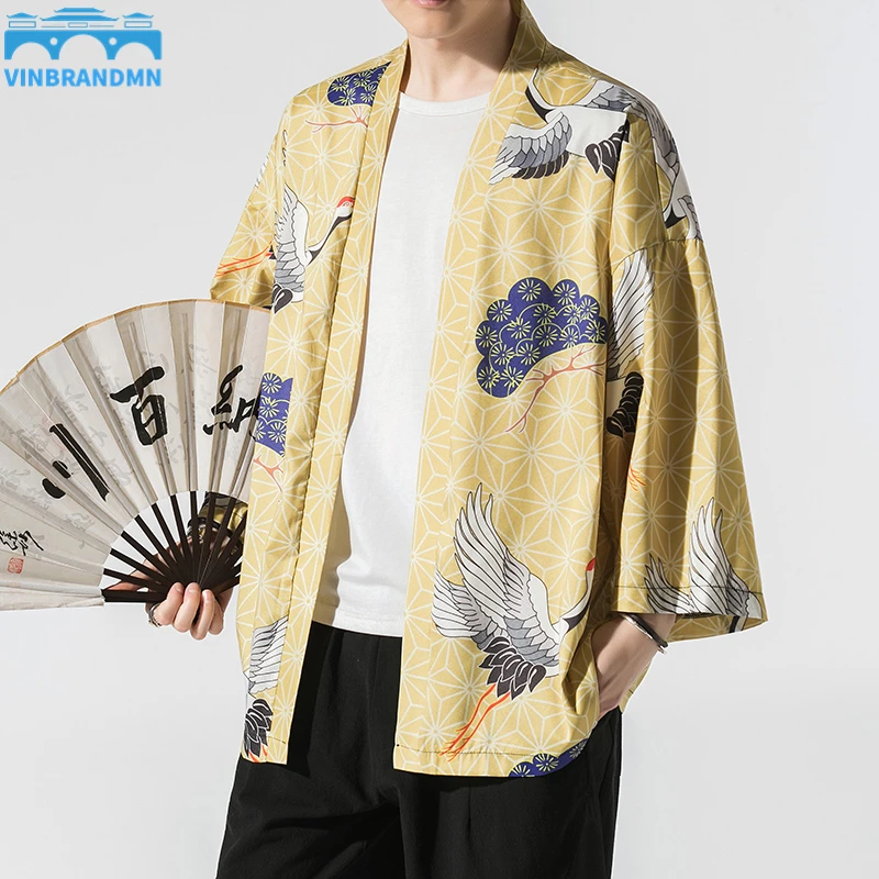 

Мужская повседневная куртка-кимоно с принтом, размеры до 5XL