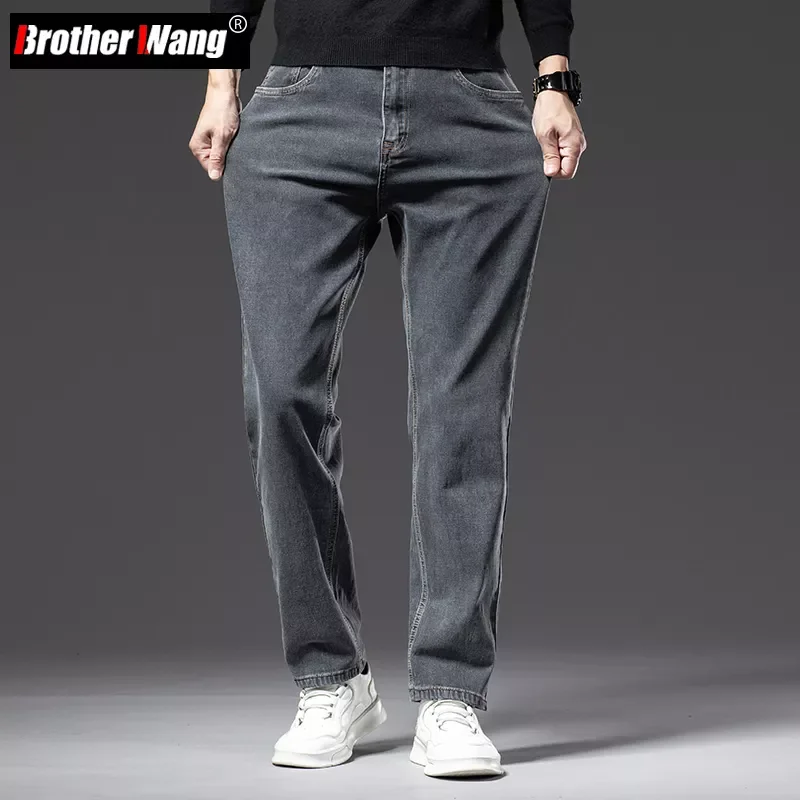 

2022New and Winter Men's Straight Loose Dark Gray Jeans Classic Style High Elasticity Baggy Jeans Male Brand Clothing