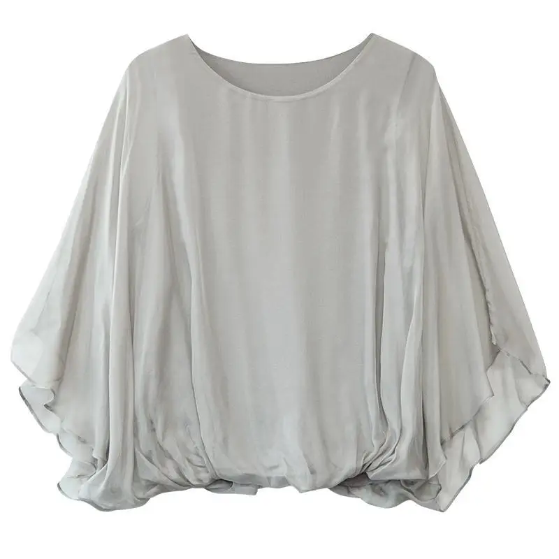Блузка женская с круглым вырезом модный однотонный Повседневный Свободный