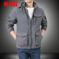large size 8xl spring autumn new jacket mens sports outdoor multi bag hooded windproof waterproof mountaineering jackets men