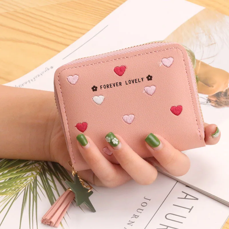 

New All-match Women's Bag Embroidery Zipper Short Wallet Fashion Clutch Bag Purses for Women Monederos Para Mujer Free Shipping
