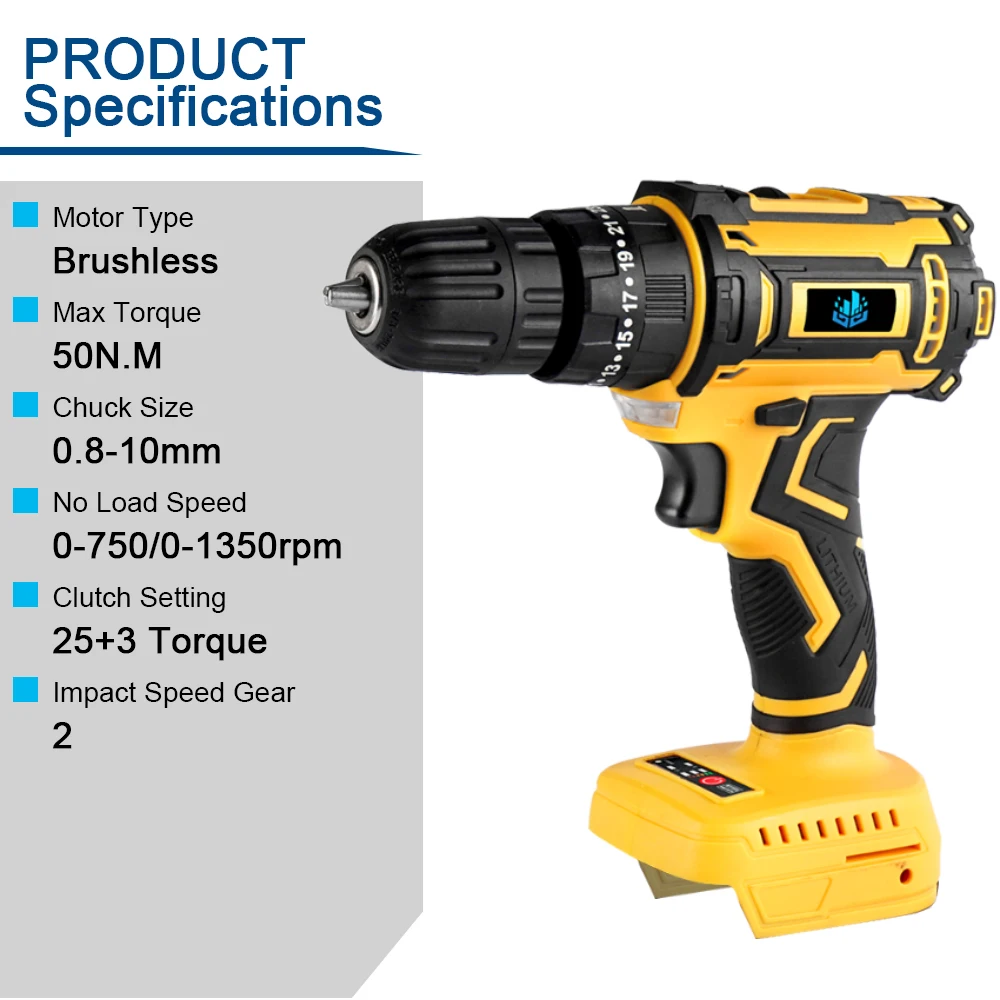 Бесщеточная электрическая дрель Yofidra 20 В 50 крутящих моментов 0 8-10 мм беспроводной