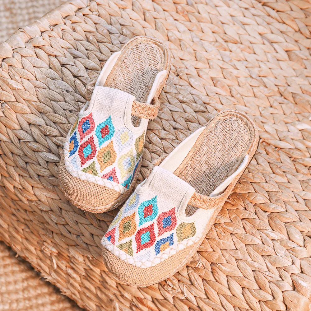Женские льняные мюли ручной работы Veowalk удобные повседневные летние туфли на