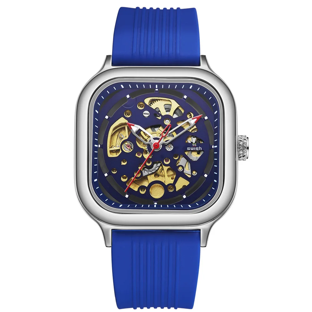 New hot automatic hollowed out transparent silicone mechanical watch sports men's watch a piece of hair