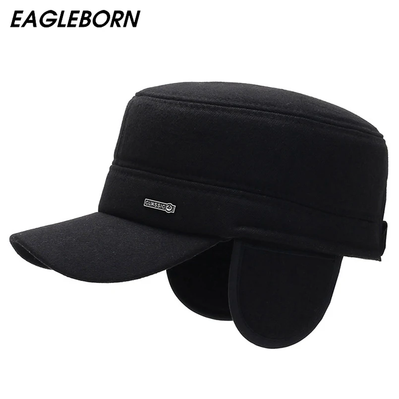 

EAGLEBORN 2023 New Winter Hats for Men Military Cap with Ear Flaps Army Sailor Captain Caps Dad Hat Winter Cap Corduroy Tab Cap