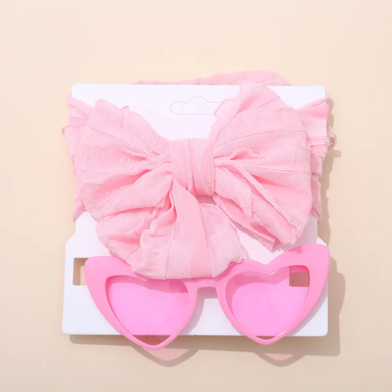 

Baby Girls Big Bow Lace Headband and Sun Glasses Hair Accessories Set Newborn Kids Heart-shaped Love Sunglasses Bebes Summer