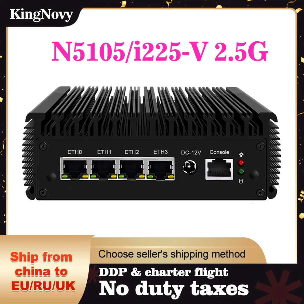 New Fanless Mini PC Celeron N5105 2.5G Soft Router 4 Intel i225-V B3 2500M LAN pfSense Firewall Appliance OPNsense Proxmox