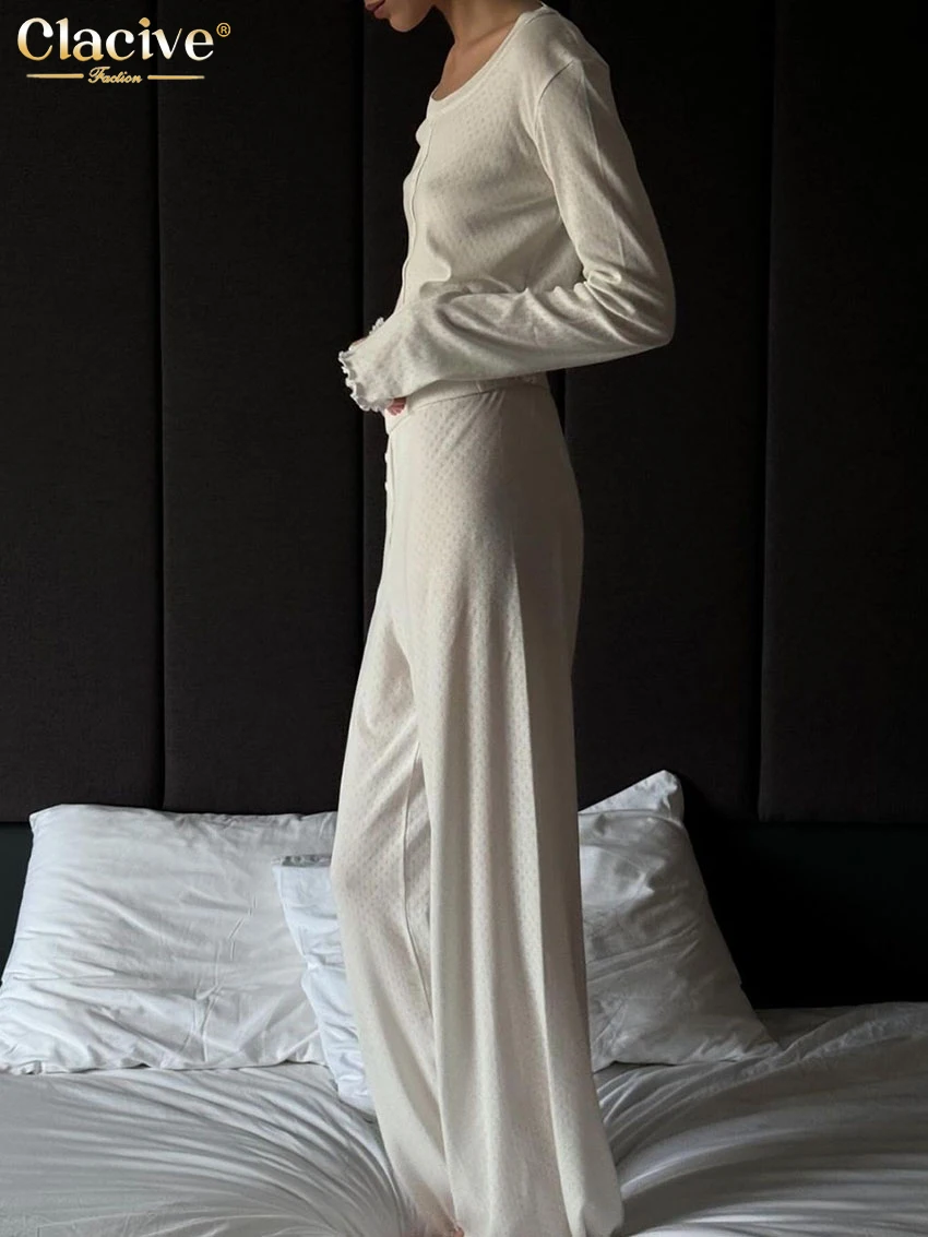 Clacive Повседневный свободный белый Хлопковый домашний женский комплект из двух