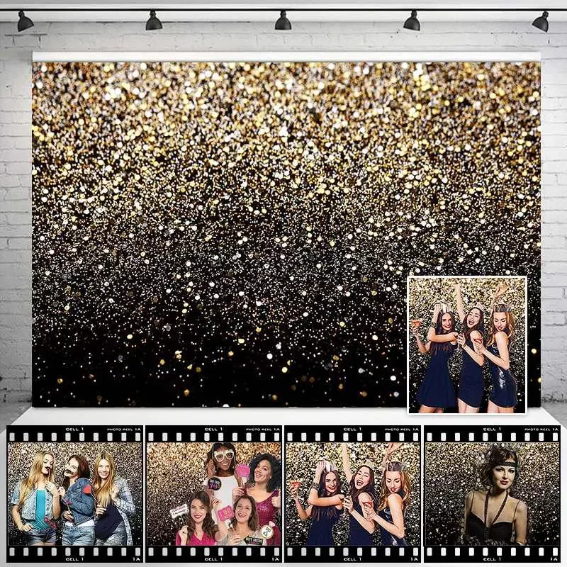 

photographic background Vinyl Party Glitter Black Gold Dot Photo Studio Backdrop Photography Background For Photo Studio