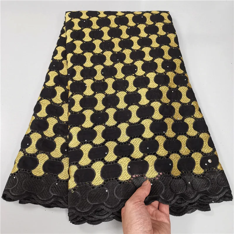 

5 Yards Swiss Voile Lace Embroidery High Quality African Dry 100% Cotton Dubai Heavy Beaded Fabric For Wedding 9L112404