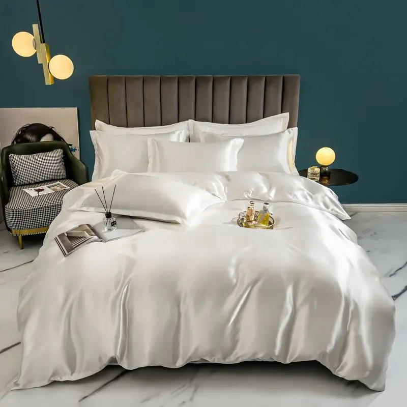 

Solid Color Bedding Set with Duvet Cover Sheet 2pcs Pillowcase Luxury Satin Bedsheet King Queen Twin Size Bed Bedclothes Sets