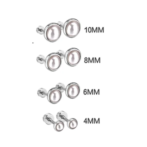 Серьги-гвоздики из нержавеющей стали с искусственным жемчугом 4/6/8/10 мм