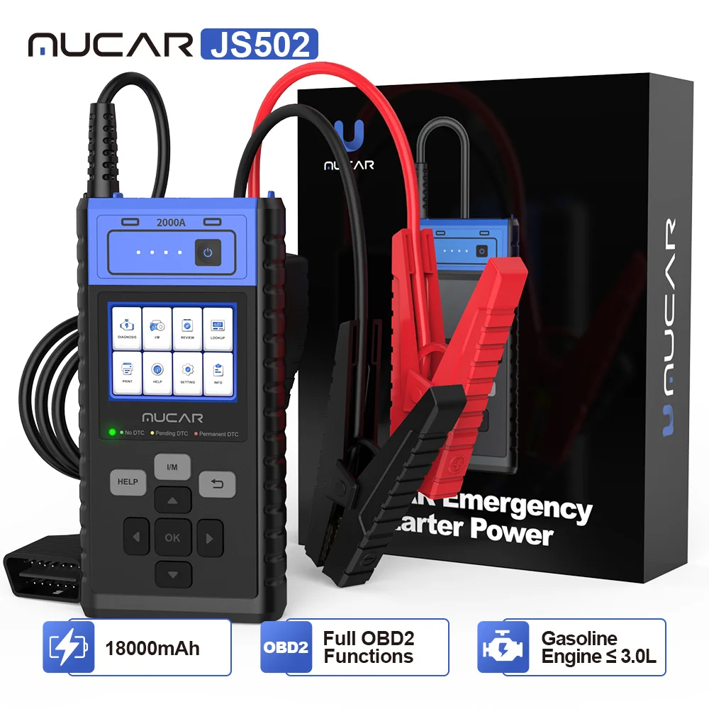 

New MUCAR JS502 2000A Jump Starter Power Bank Obd2 Scanner Car Battery Booster Diagnostic Tools Code Reader 12V Starting Device