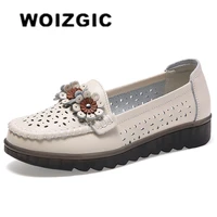 woizgic women female ladies mother genuine leather shoes flats loafers platform hollow slip on summer cool flowers moccasins