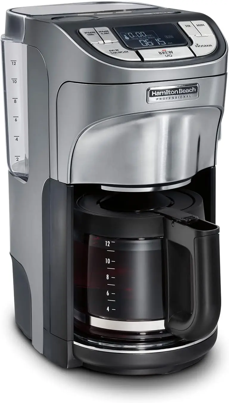 

Programmable Drip Coffee Maker, 12 Cup Capacity Ergonomic Carafe, 60oz Removable Reservoir, Brushed Metal (49500)
