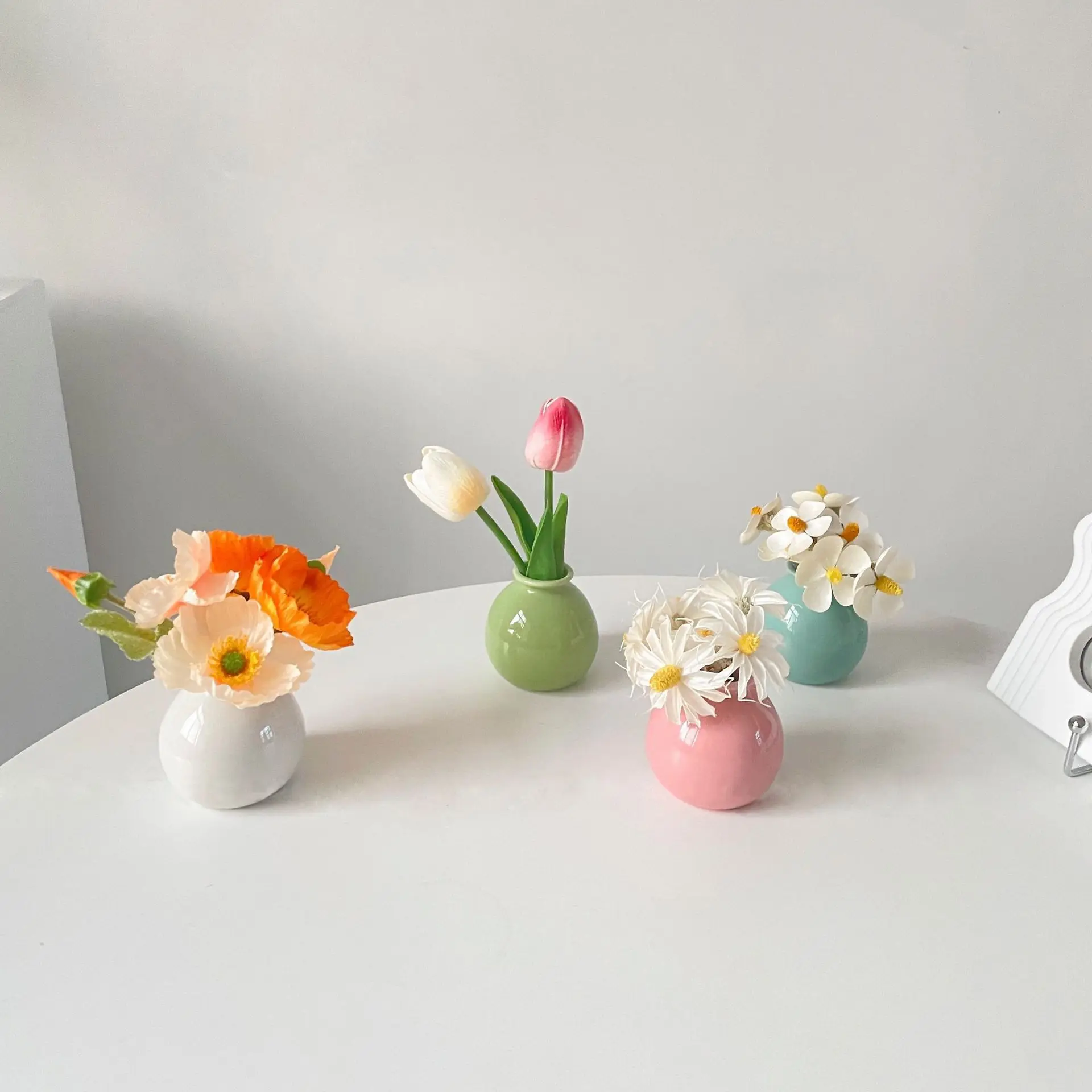 

Mini Wide Mouthed Ceramic Small Vase Simulation Flower Set Inset Style Room Artificial Flower Decoration Dry Flower