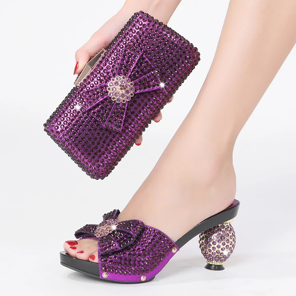 2022 Newest Summer Ladies High Quality High-heel Slippers Wholesale Rhinestone Shoe Bag Sets Suit for Banquet Party