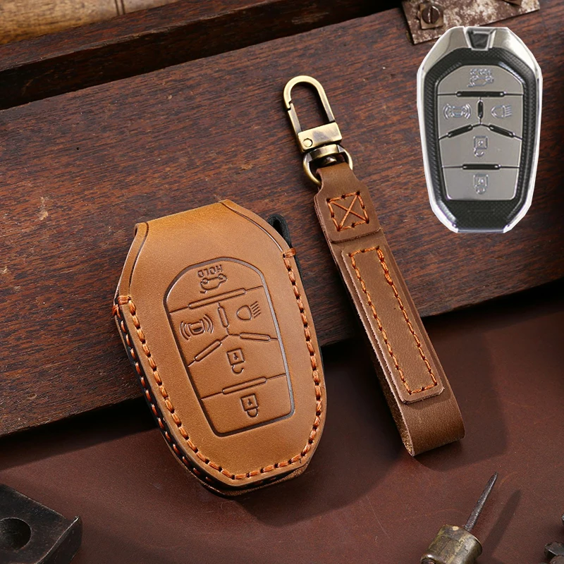 

Genuine Leather 5 Button Remote Control Car Key Case Cover Shell Fob for Ssang Yong 2020 G4 Rexton