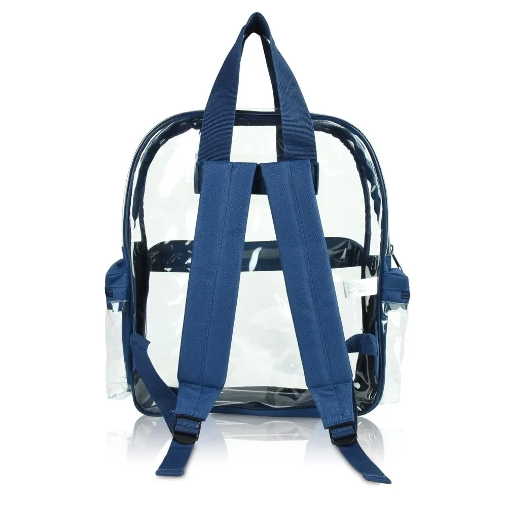 Small Clear Backpack Transparent PVC Security Security School Bag in Navy Blue