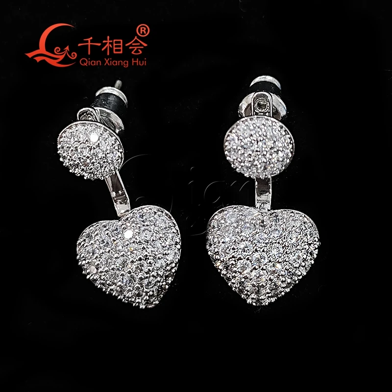 S925 silver 11*22mm heart shape melee white moissanite  stone earrings  ear stud Earing earrings for jewelry woman gift