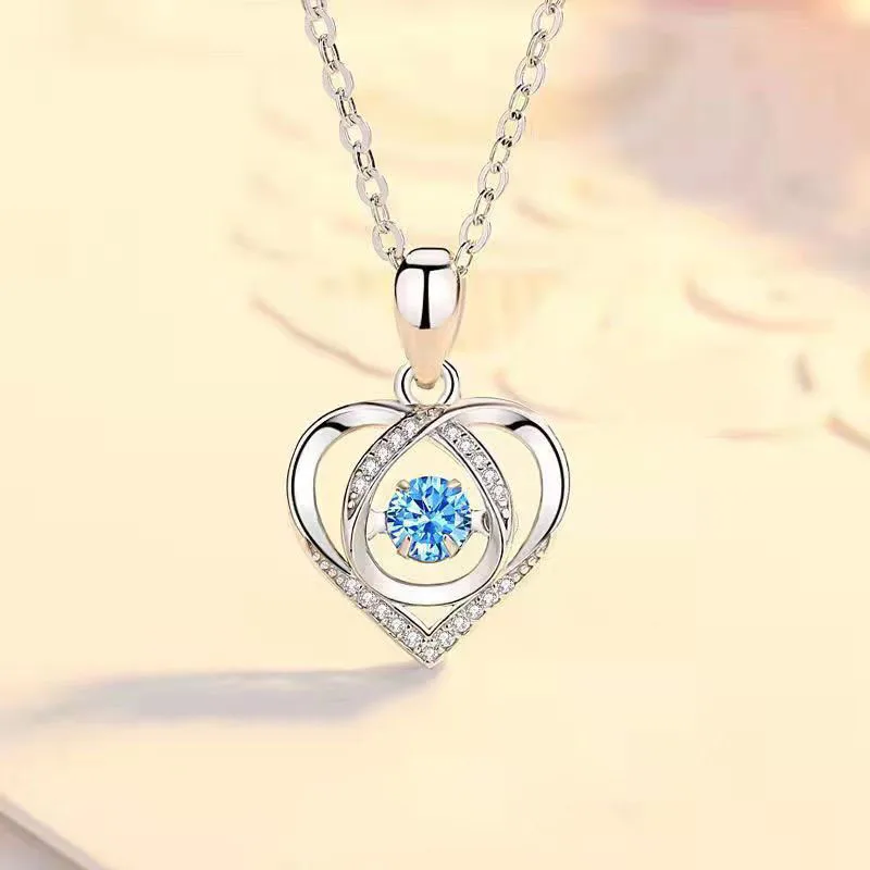 

Luxury Women Necklace Blue Crystal Heart Necklace Pendant Stainless Steel Clavicle Chain Valentine Day Gift Jewelry Accessories