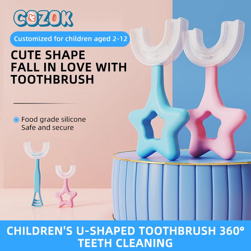 

COZOK U-shaped Toothbrush Baby Silicone Tooth Cleaner Macaron Star Soft U Type Children's Oral 360° Cleaning For Aged 2-12