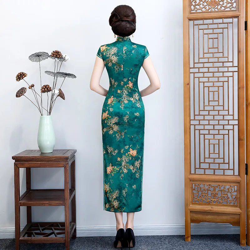 Женское зеленое платье-Ципао Yourqipao Элегантное длинное вечернее платье в