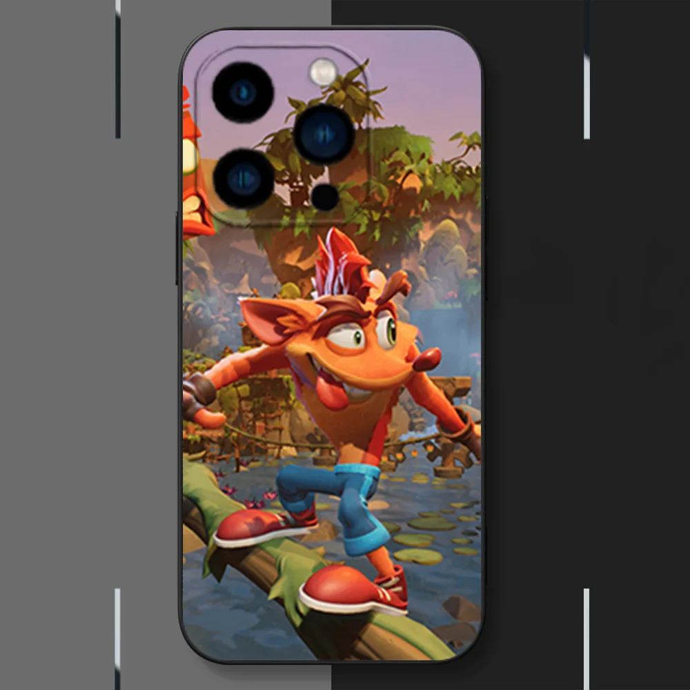 Милый чехол для телефона C-Crash B-Bandicoot iPhone 12 11 13 14 15 16 Max Pro Plus черный мягкий