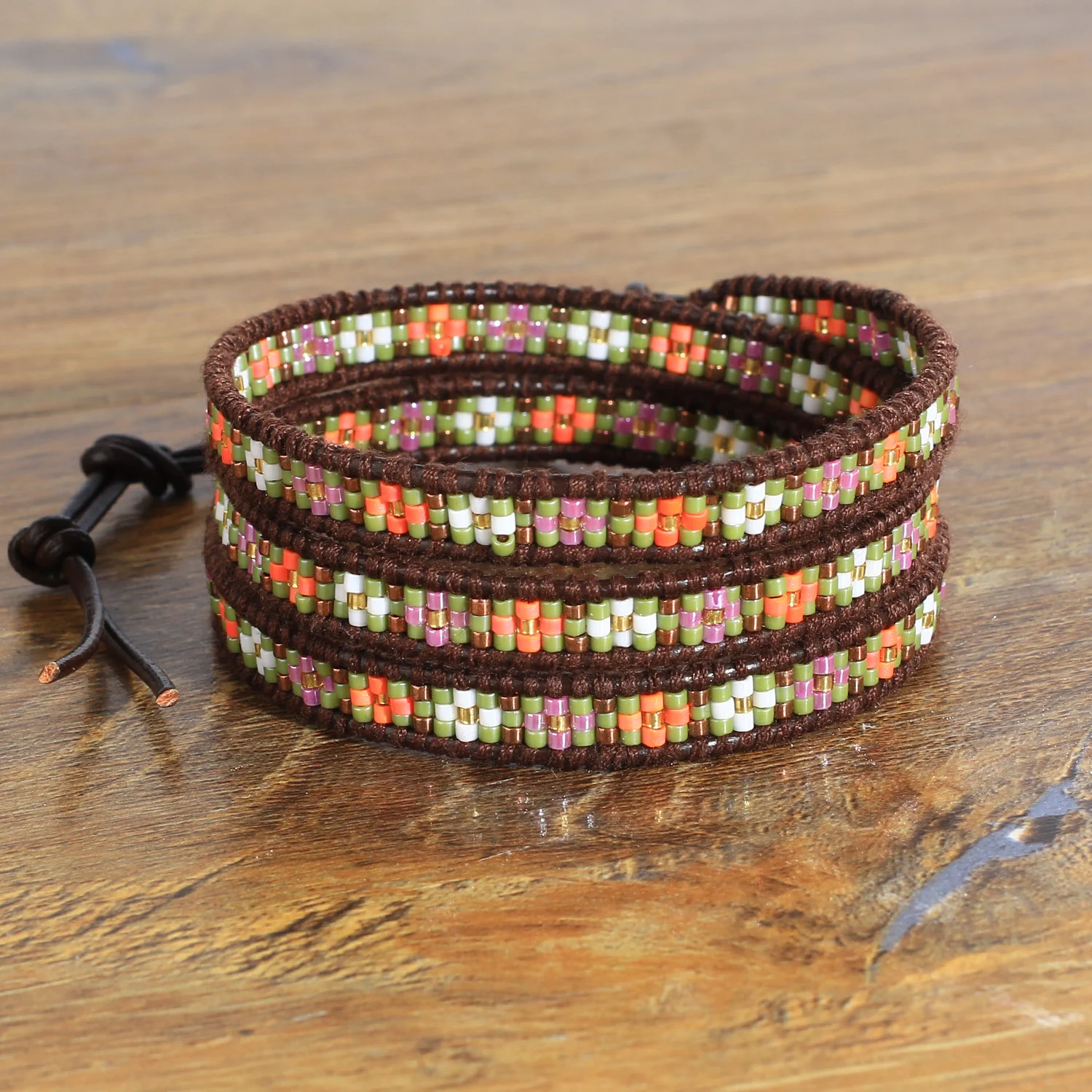 

KELITCH Bohemian Miyuki Beaded Wrap Bracelets Handmade Leather 3 Strand Cuff Bangle Beach Jewelry for Women Girls Accessories