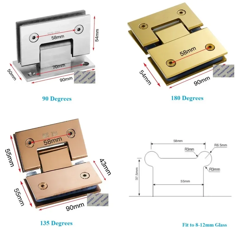 2 шт. душевая петля из нержавеющей стали 304 шкаф для стеклянной двери 90 135 180