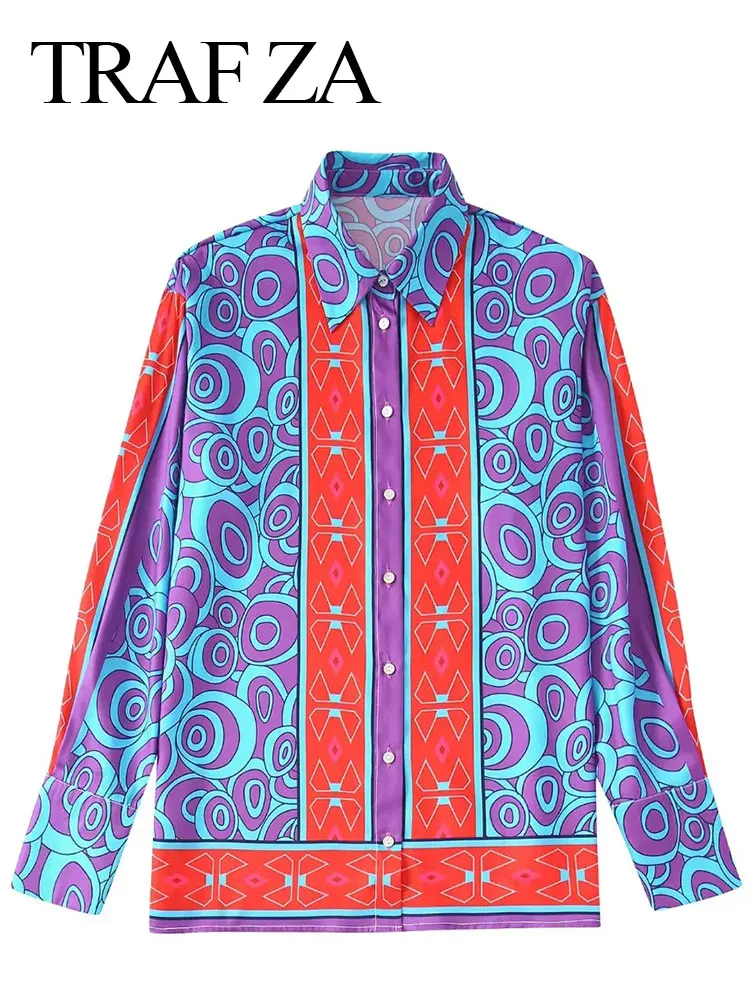 

Летние новые свободные и удобные женские рубашки с принтом TRAF 2022, Повседневные Удобные приятные для кожи рубашки с длинным рукавом