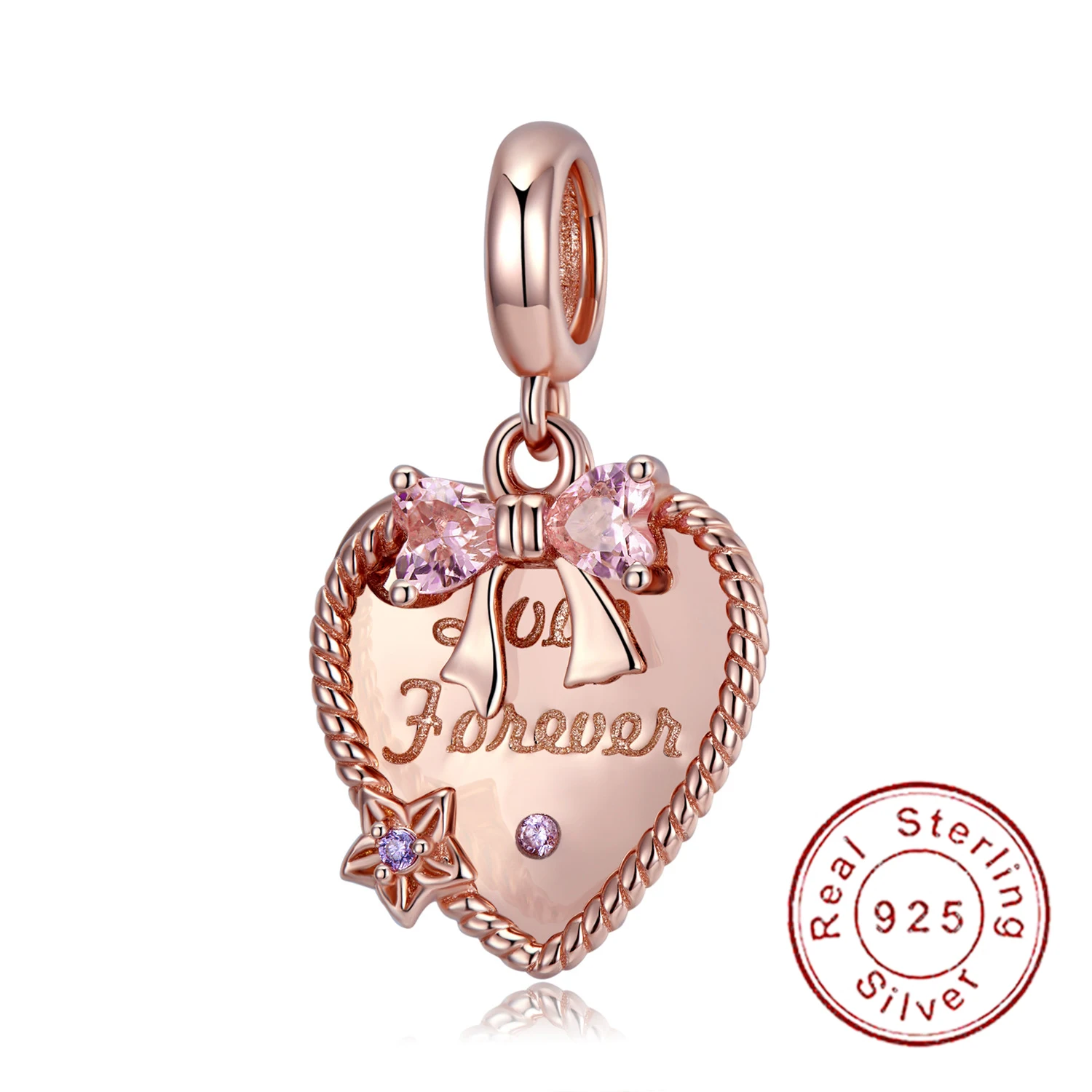 

European 925 Sterling Silver Rose Charm Forever Heart Pendant For Original PD Women Bracelet Necklace Chain Jewelry