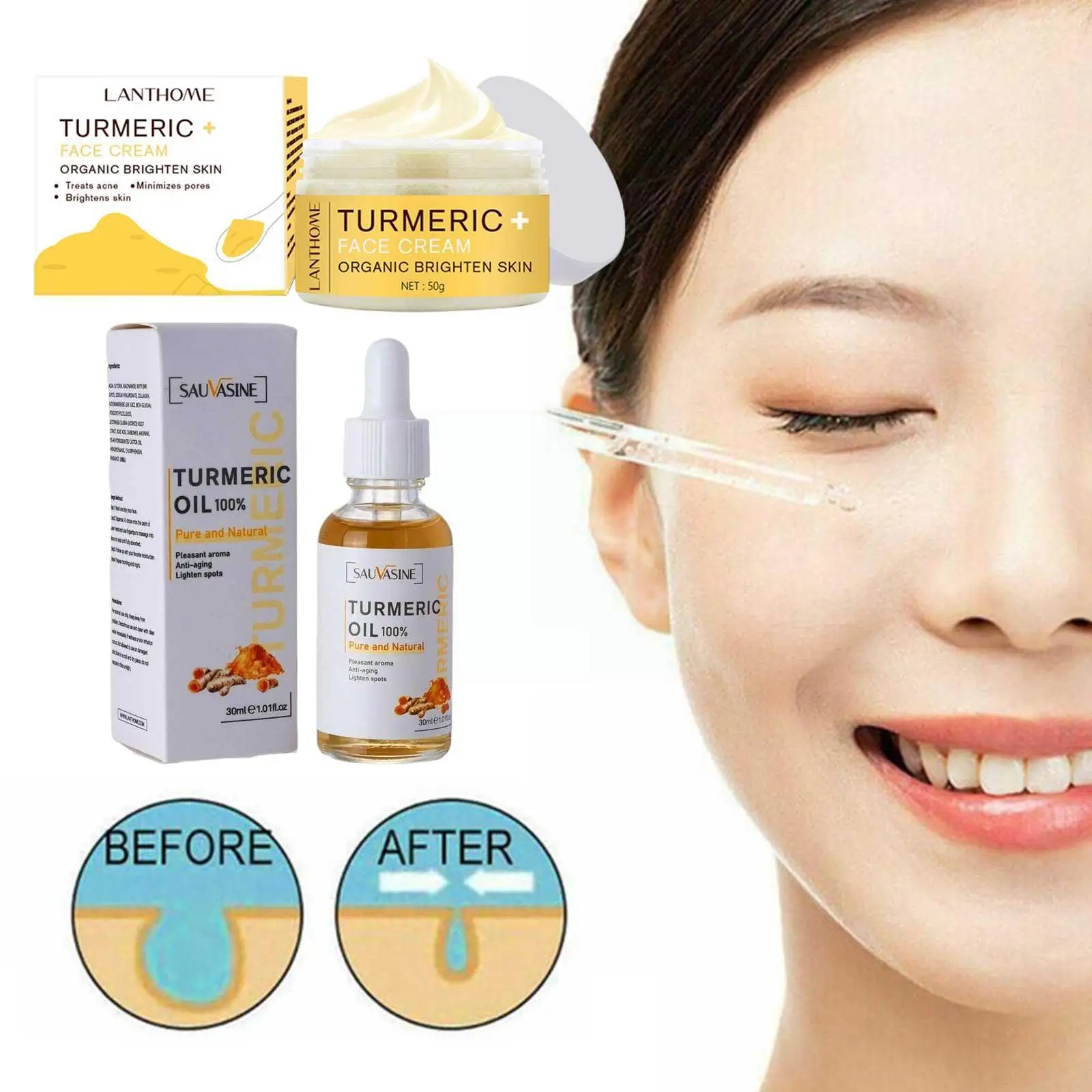 

Turmeric Vitamin C Face Cream Remove Dark Spots Whitening Firming Anti-aging Moisturizing Skin Pores Care Shrink O1n1