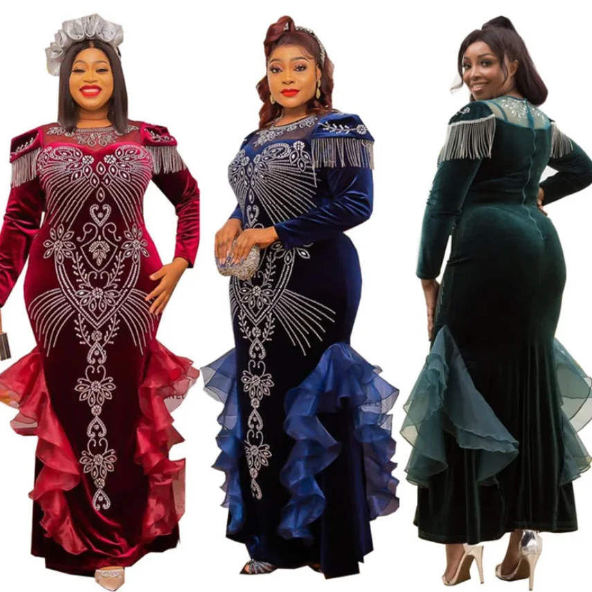 

Темно-синие платья макси африканская одежда африканские платья для женщин мусульманское длинное платье Высокое качество модное Африканское платье для женщин